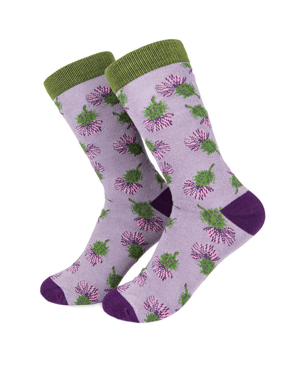 Women’s Bamboo Socks With Lilac Thistle Pattern