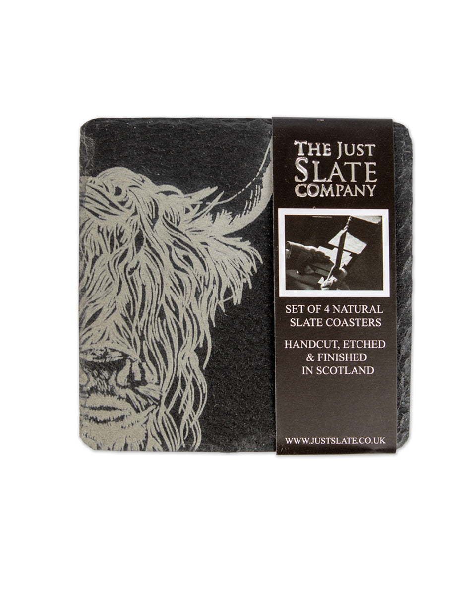 4 Slate Coasters - Highland Cow Design