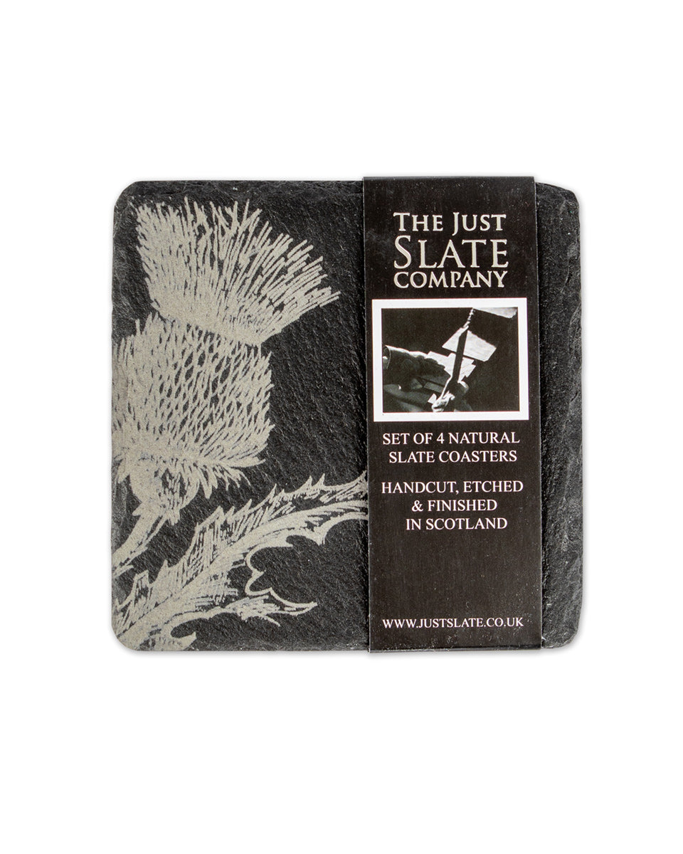 4 Slate Coasters - Thistle Design