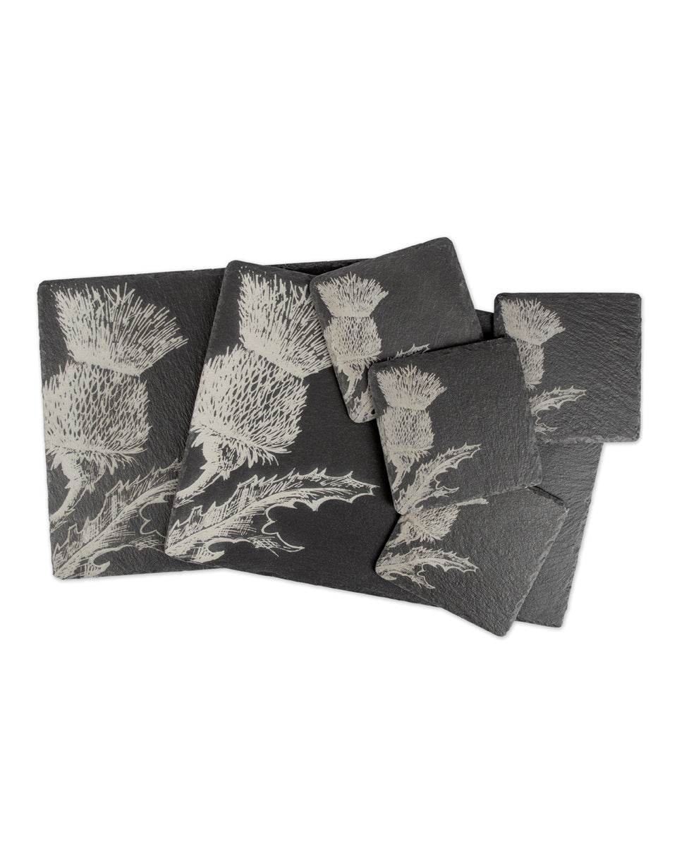 4 Slate Coasters - Thistle Design