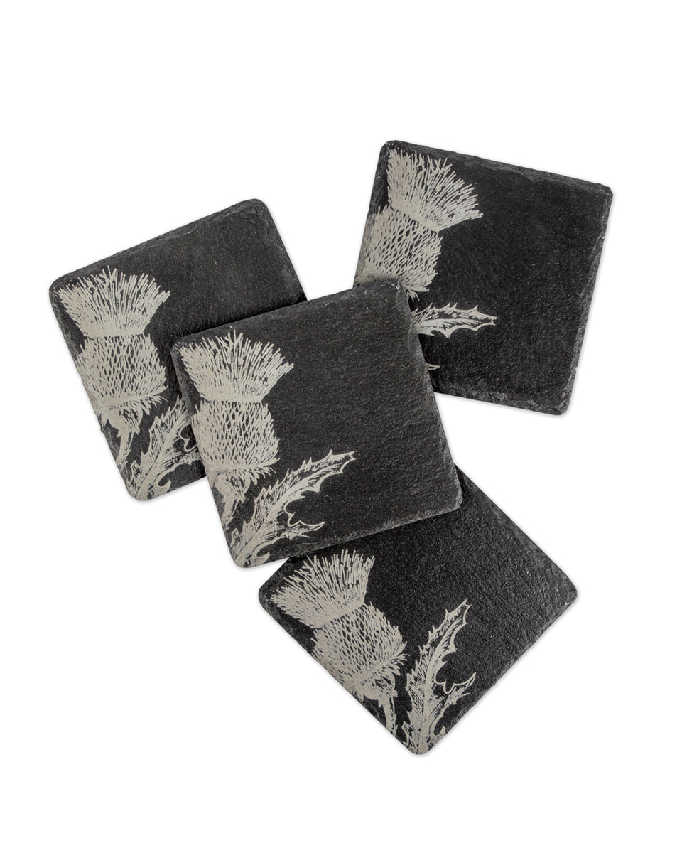 4 Slate Coasters - Thistle Design