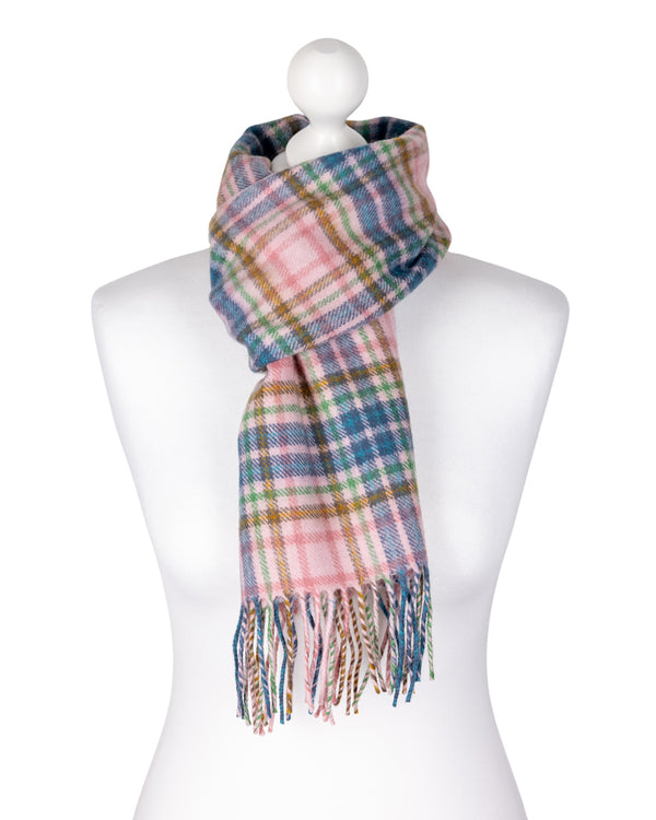 Pink & Green Tartan Lambswool Scarf