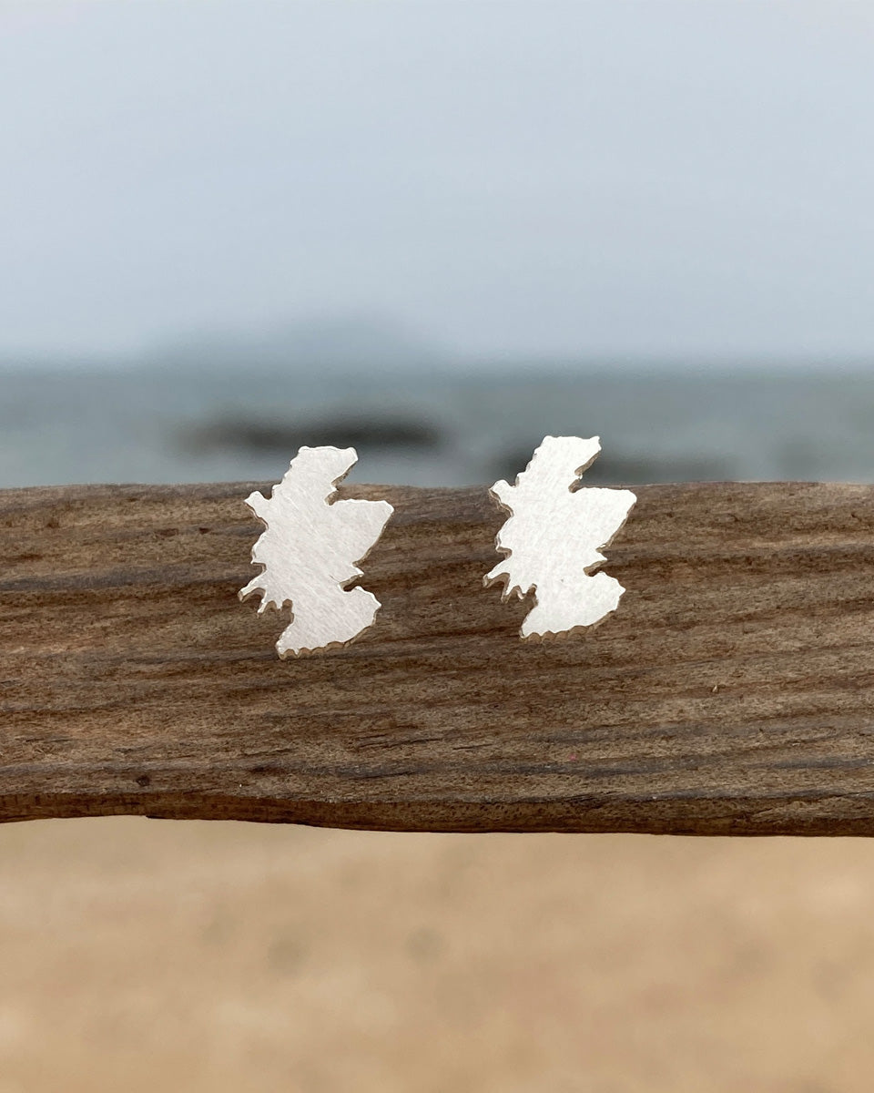 Silver Stud Earrings with Scottish Coastline Design