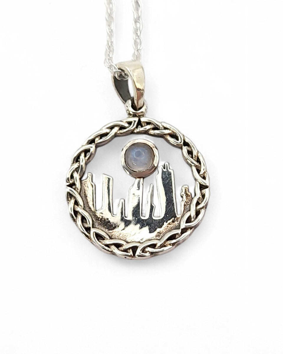 Medium Outlander Inspired Standing Stones Silver Pendant with Moonstone - Hamilton & Young