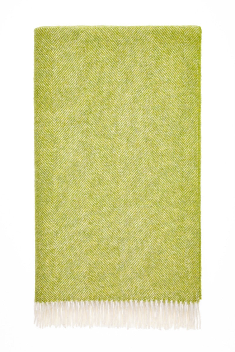 Lime Herringbone Pure New Wool Throw