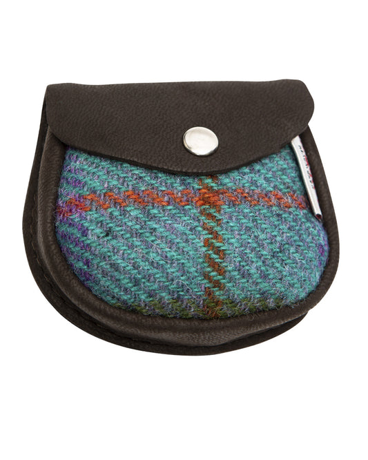 Harris Tweed and Deerskin Leather Purse in Turquoise Plaid